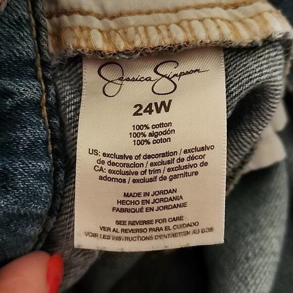 JESSICA SIMPSON JOURNEY Denim Shorts Star Applique Frayed Hem Blue Jean Festival - Picture 11 of 11